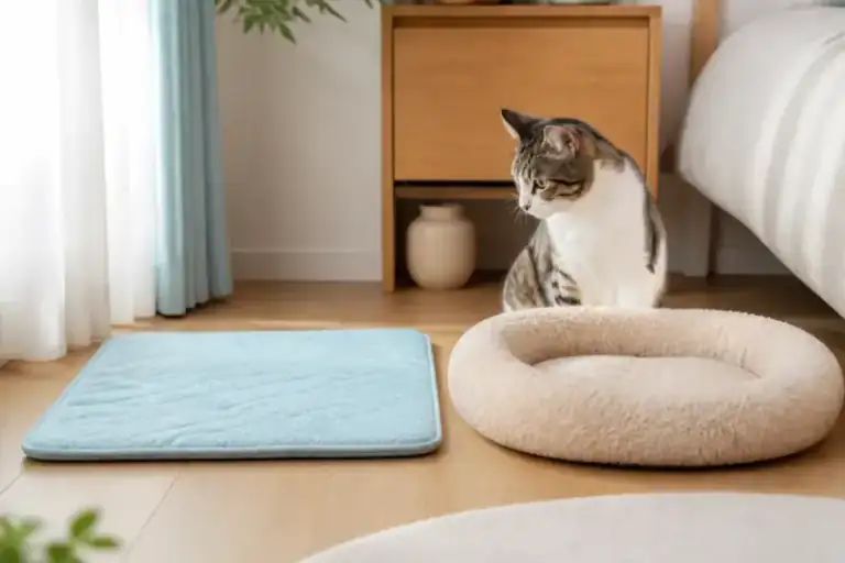 通気性と保温性が異なる猫用寝床を比べる様子（NYALECTA編集部によるイメージ・商品写真ではありません）