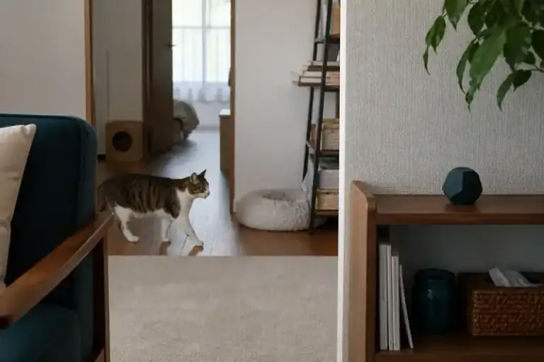 部屋の死角と猫の移動経路を確認する様子(NYALECTA編集部によるイメージ・商品写真ではありません)